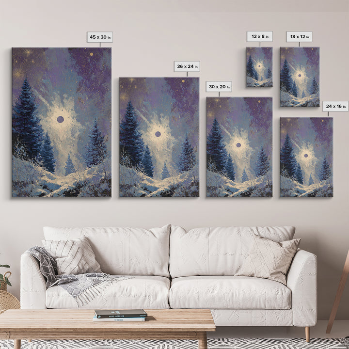 Aurora Borealis over Snowy Pines Framed Canvas Print, Celestial Art, Printable Wall Art, Living Room Decor, Fine Art, Celestial, CEL-2x3-73