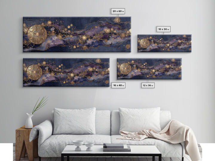 Gold Constellation Map on Deep Navy Texture Canvas Print, Celestial Art, Boho Art, Living Room Decor, Fine Art, Celestial, CEL-3x1-24
