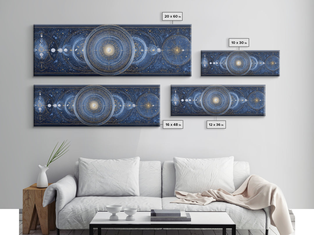 Lunar Phase Arc Above Delicate Botanicals Canvas Print, Celestial Art, Gallery Decor, Living Room Decor, Celestial, CEL-3x1-44