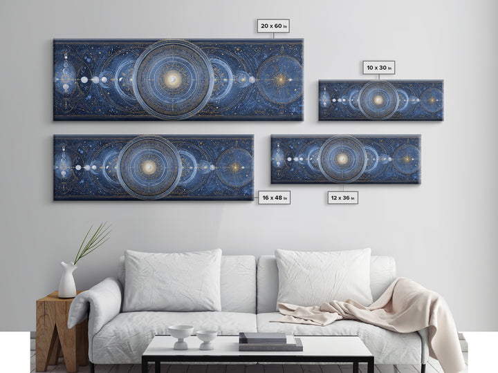 Lunar Phase Arc Above Delicate Botanicals Canvas Print, Celestial Art, Gallery Decor, Living Room Decor, Celestial, CEL-3x1-44