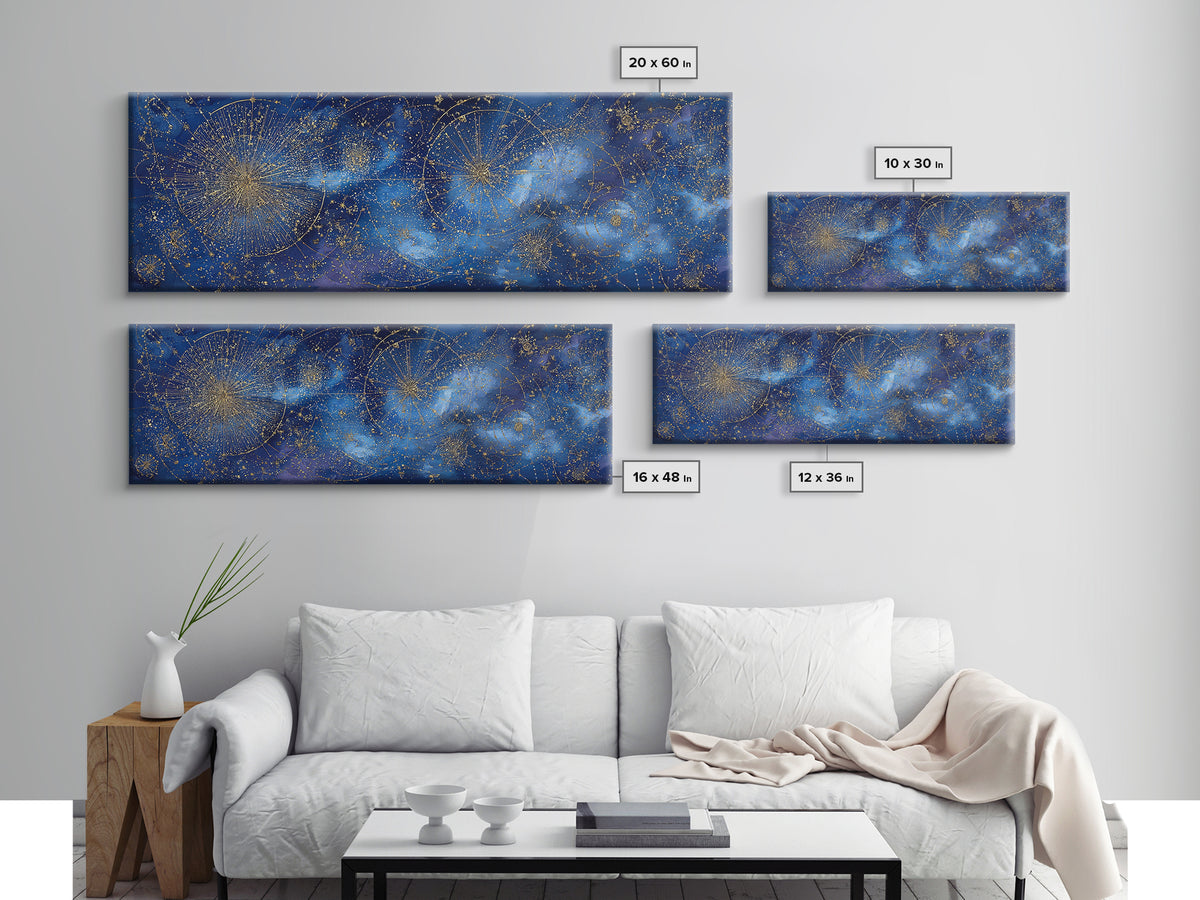 Gold Constellation Map on Deep Navy Texture Framed Canvas Print, Celestial Art, Minimalist Decor, Living Room Decor, Celestial, CEL-3x1-72