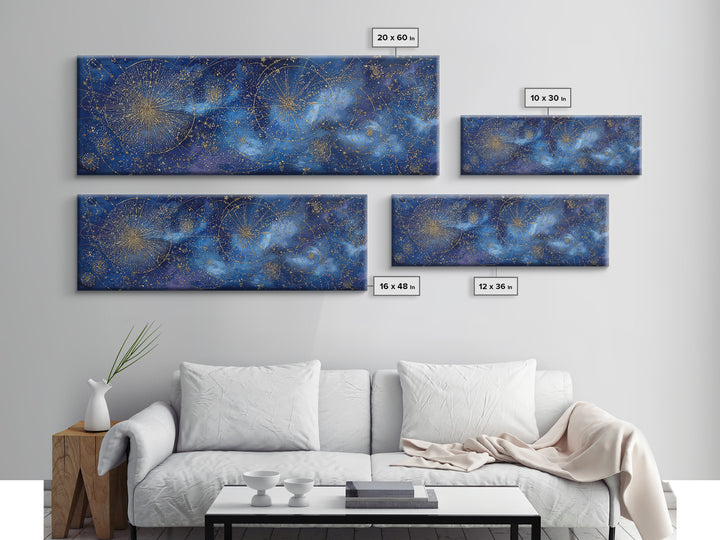 Gold Constellation Map on Deep Navy Texture Framed Canvas Print, Celestial Art, Minimalist Decor, Living Room Decor, Celestial, CEL-3x1-72