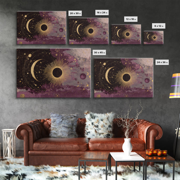 Eclipse Scene with Radiant Corona Framed Canvas Print, Celestial Art, Home Decor, Living Room Decor, Fine Art, Celestial, CEL-3x2-14