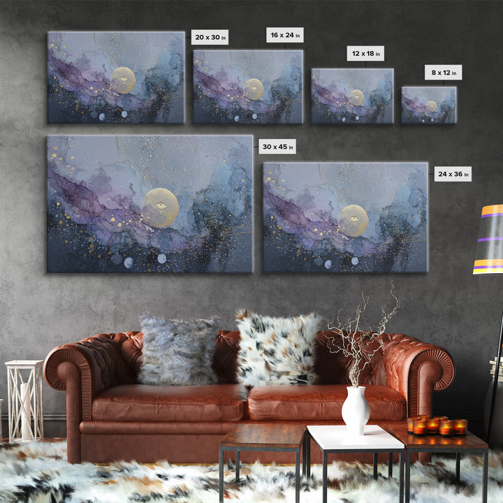 Mystic Eye Surrounded by Moons and Constellations Framed Canvas Print, Celestial Art, Art Deco, Living Room Decor, Celestial, CEL-3x2-20