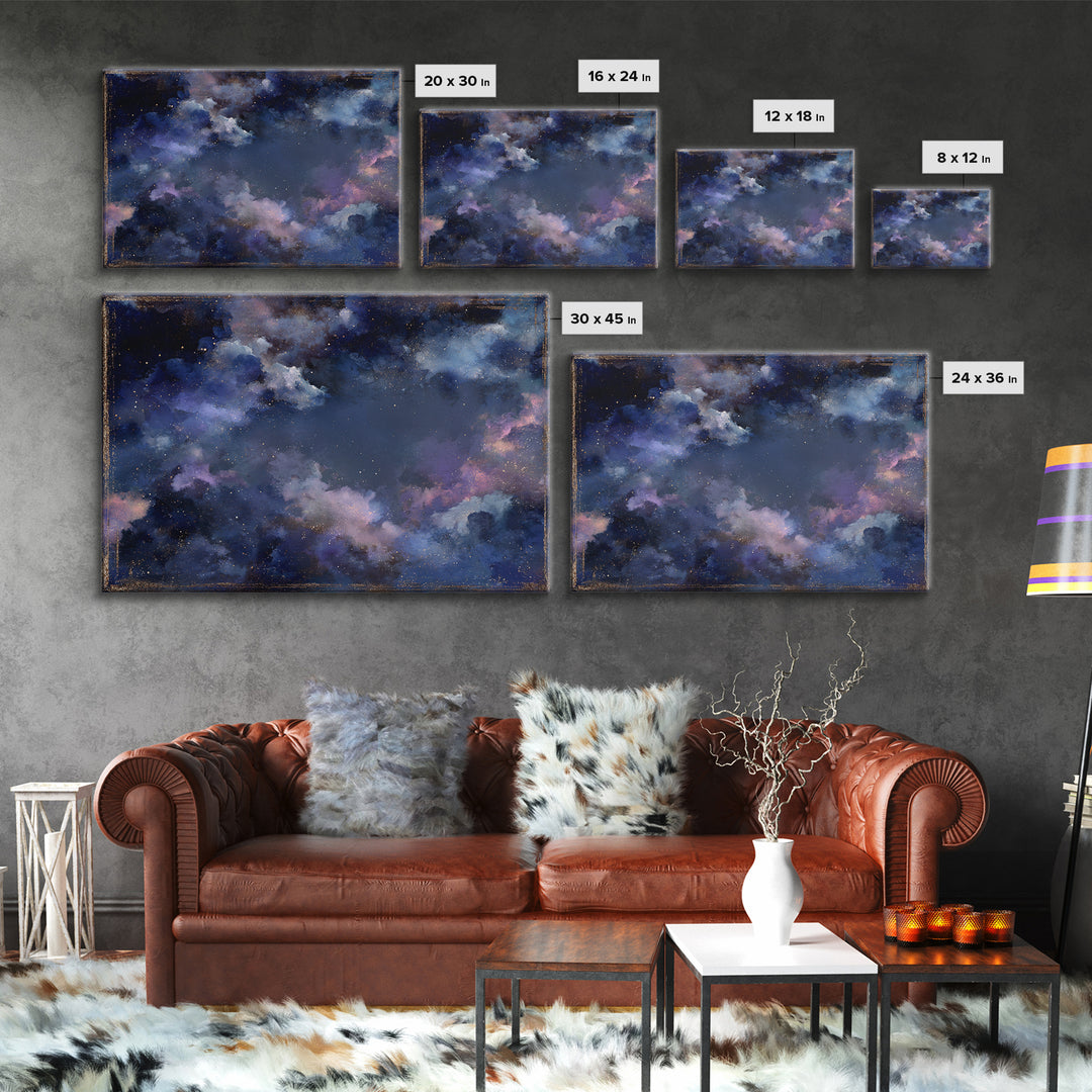 Galaxy Swirl with Jewel Tone Nebula Clouds Framed Canvas Print, Celestial Art, Digital Print, Living Room Decor, Celestial, CEL-3x2-24