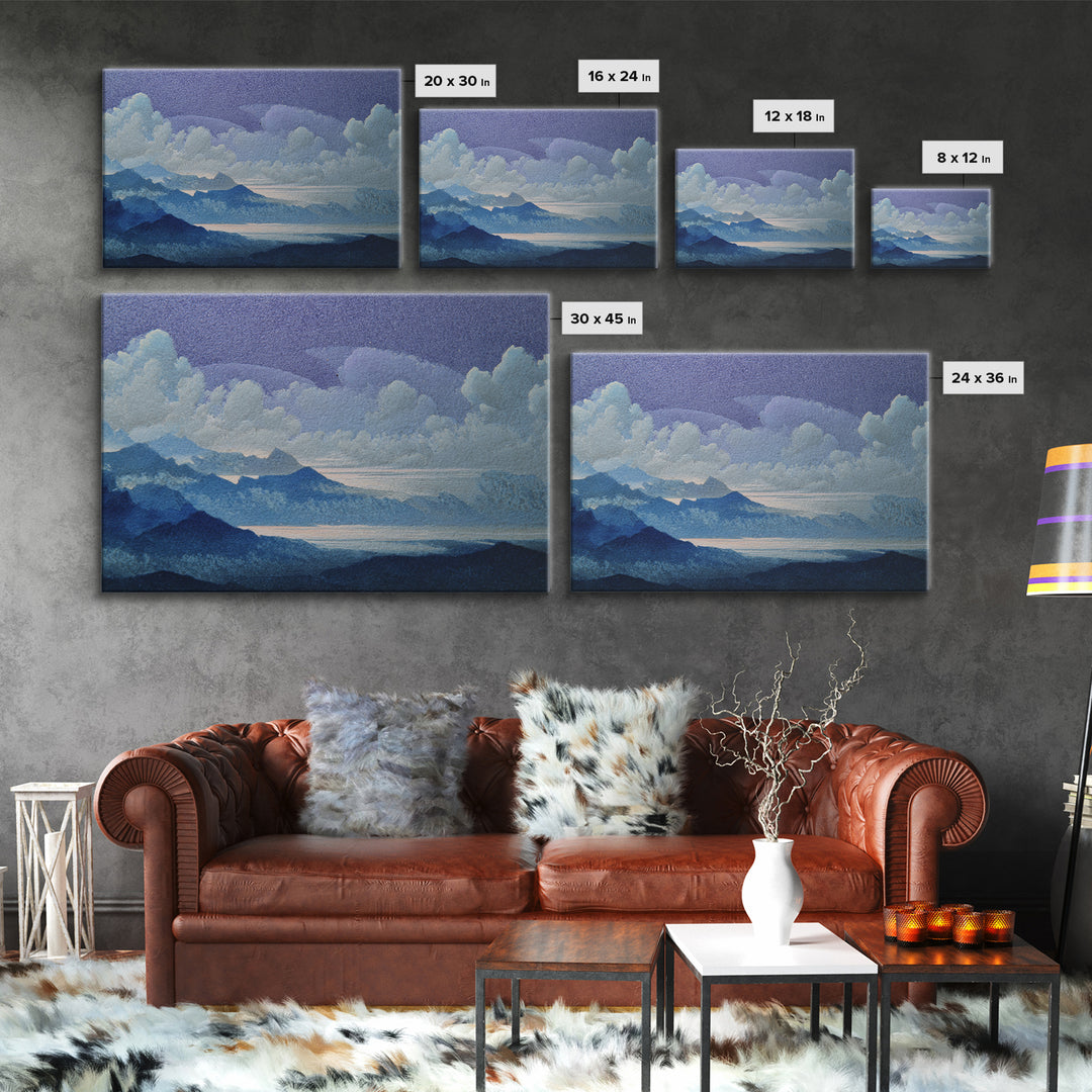 Night Sky over a Quiet Mountain Lake Framed Canvas Print, Celestial Art, Retro Wall Art, Living Room Decor, Fine Art, Celestial, CEL-3x2-79