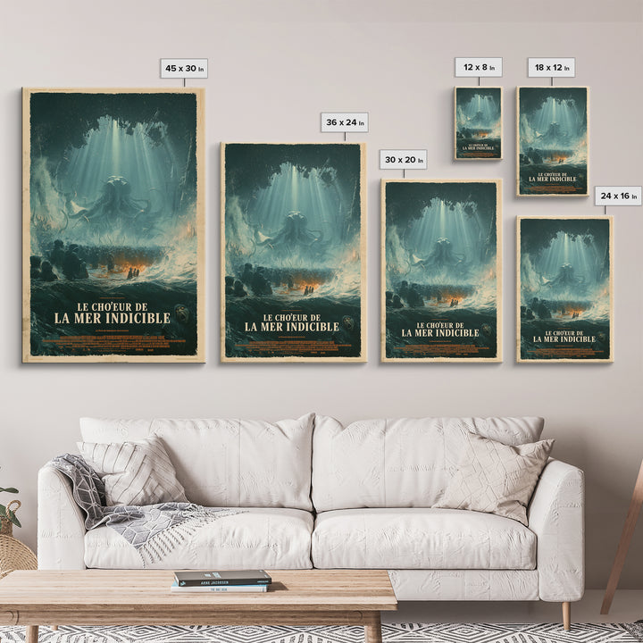 The Choir Of The Eldritch Sea, French Language Horror Movie Poster, 1960s Horror Art, Eldritch Cinema Wall Art, Framed Canvas Print