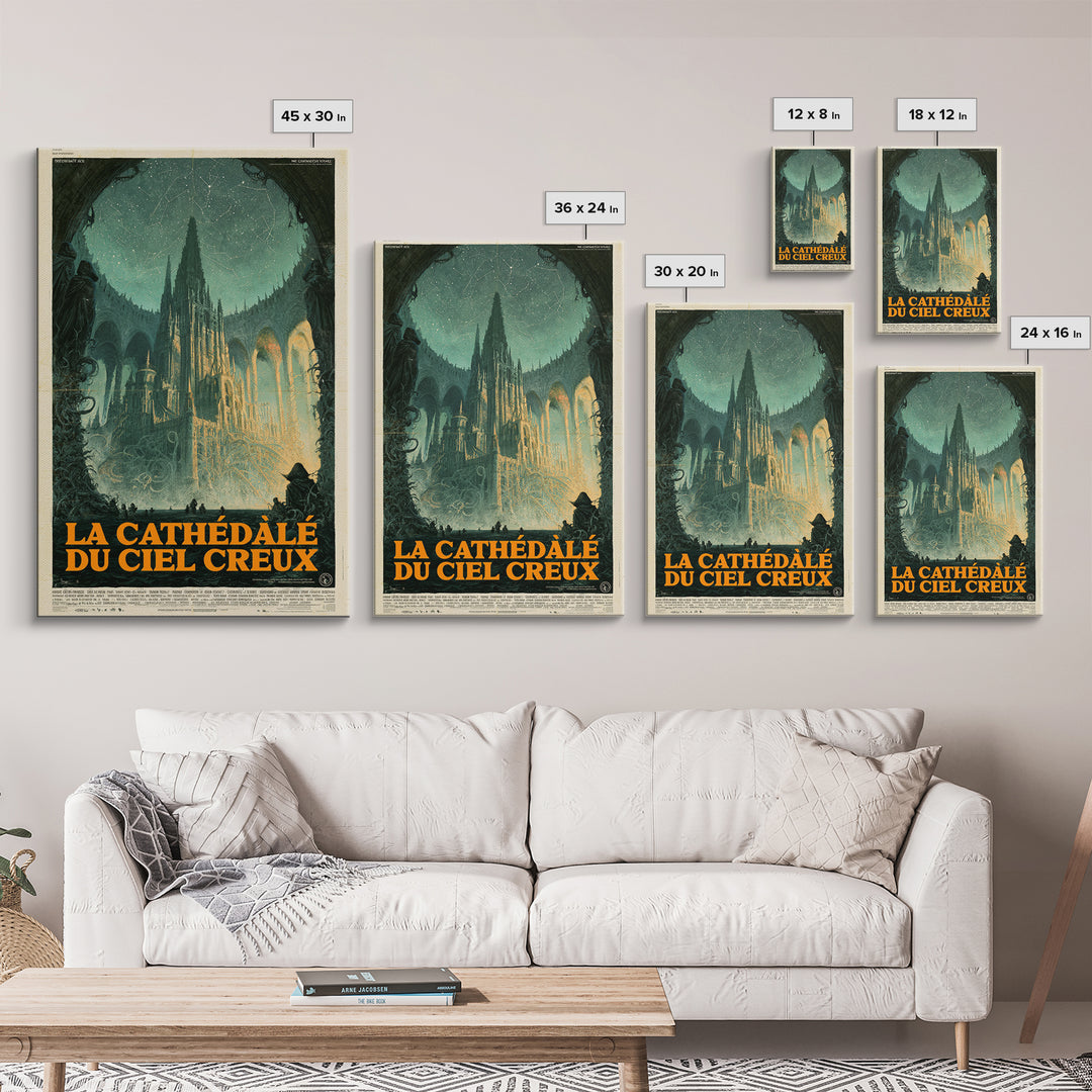 The Cathedral Of The Hollow Sky, French Language Horror Movie Poster, 1960s Horror Art, Gothic Cinema Wall Art, Framed Canvas Print
