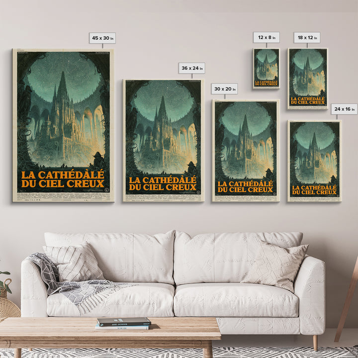 The Cathedral Of The Hollow Sky, French Language Horror Movie Poster, 1960s Horror Art, Gothic Cinema Wall Art, Framed Canvas Print
