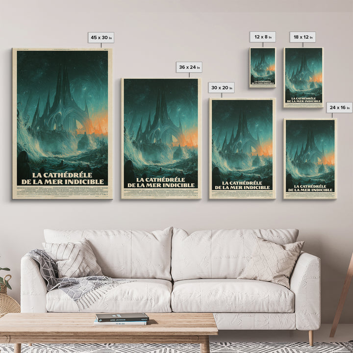 The Cathedral Of The Eldritch Sea, French Language Horror Movie Poster, 1960s Horror Art, Gothic Cinema Wall Art, Framed Canvas Print