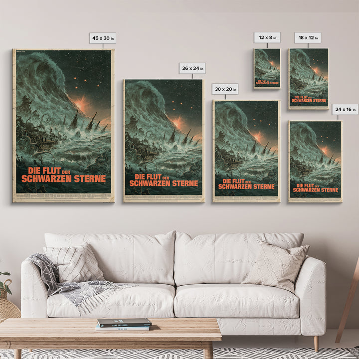 The Tide Of Black Stars, German Language Horror Movie Poster, 1960s Horror Art, Gothic Cinema Wall Art, Framed Canvas Print, Halloween Decor