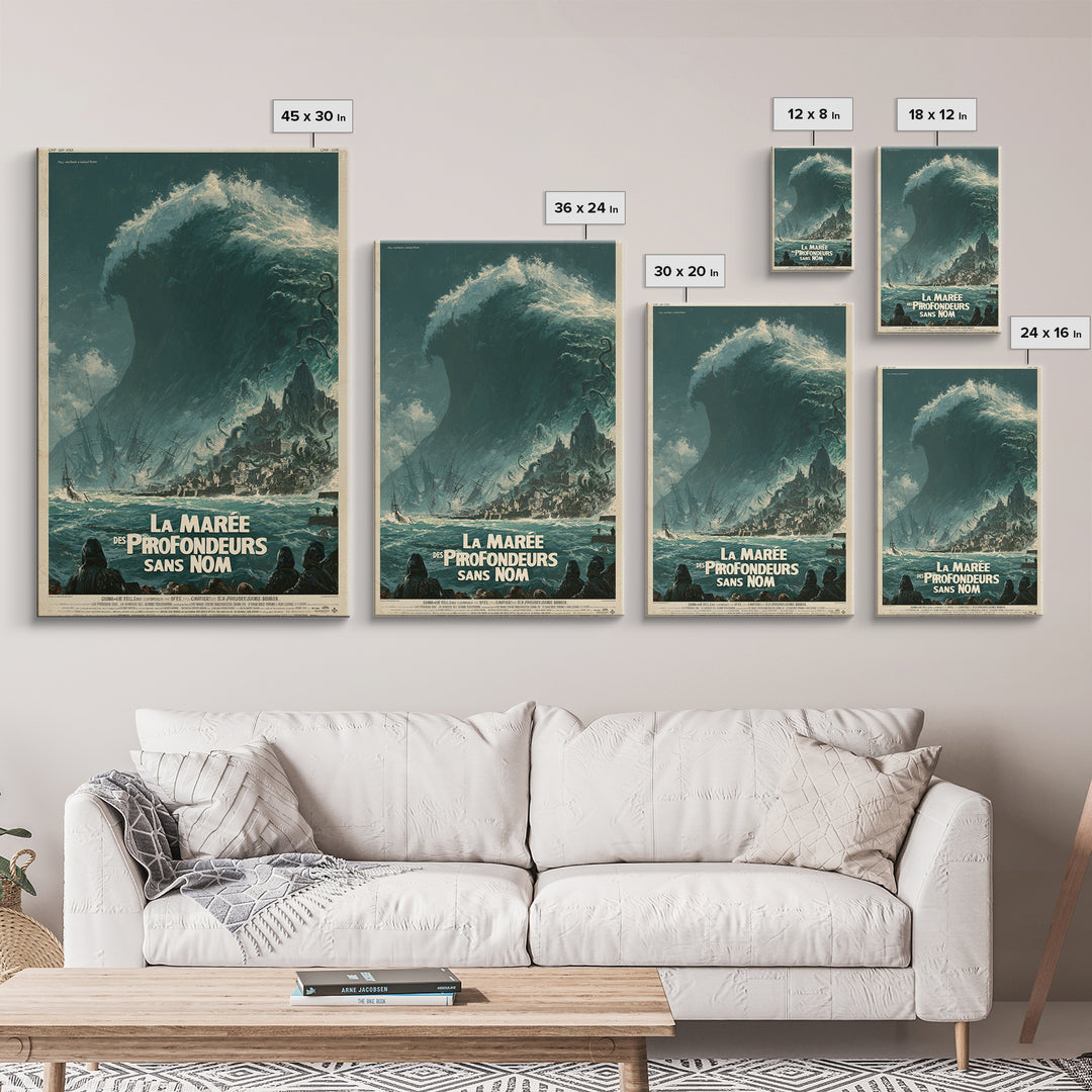 The Tide Of The Nameless Deep, French Language Horror Movie Poster, 1960s Horror Art, Lovecraftian Horror Poster, Framed Canvas Print