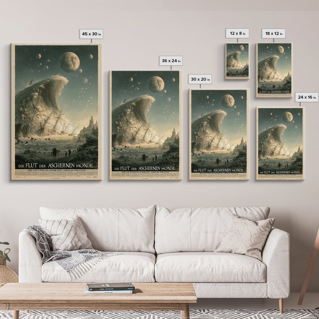 The Tide Of Ashen Moons, German Language Horror Movie Poster, 1960s Horror Art, Lovecraftian Horror Poster, Framed Canvas Print