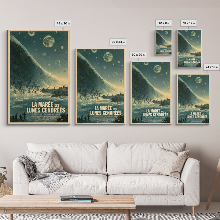 The Tide Of Ashen Moons, French Language Horror Movie Poster, 1960s Horror Art, Gothic Cinema Wall Art, Framed Canvas Print