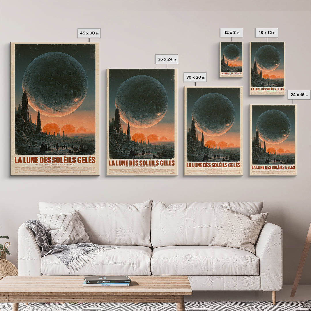 The Moon Of Frozen Suns, French Language Horror Movie Poster, 1960s Horror Art, Gothic Cinema Wall Art, Framed Canvas Print, Halloween Decor