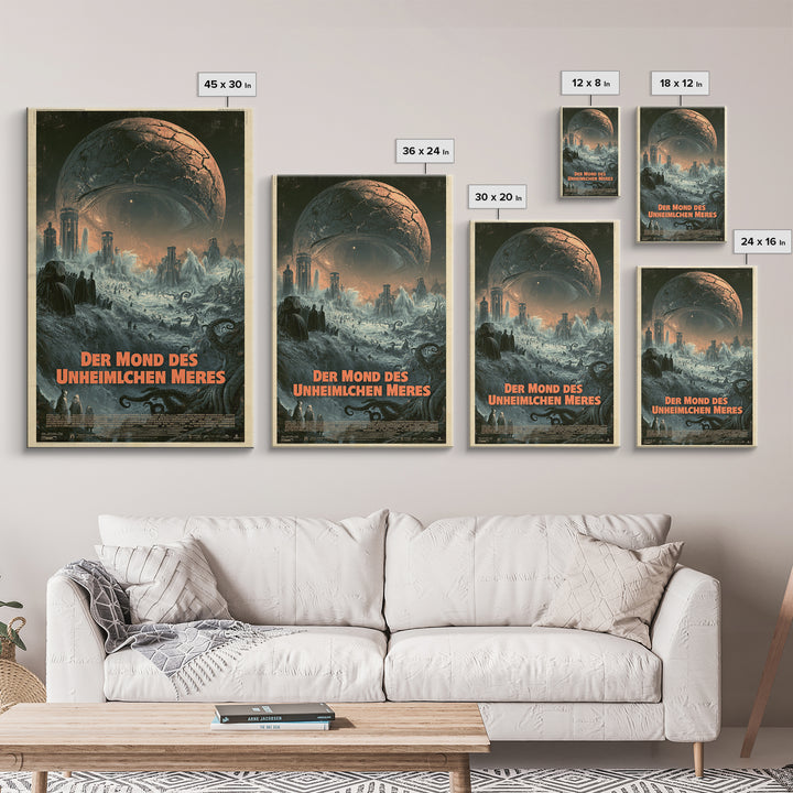 The Moon Of The Eldritch Sea, German Language Horror Movie Poster, 1960s Horror Art, Lovecraftian Horror Poster, Framed Canvas Print
