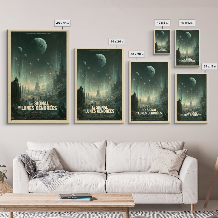 The Signal Of Ashen Moons, French Language Horror Movie Poster, 1960s Horror Art, Eldritch Cinema Wall Art, Framed Canvas Print