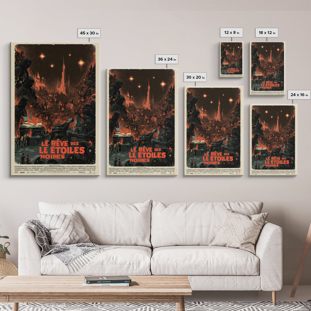 The Dream Of Black Stars, French Language Horror Movie Poster, 1960s Horror Art, Eldritch Cinema Wall Art, Framed Canvas Print