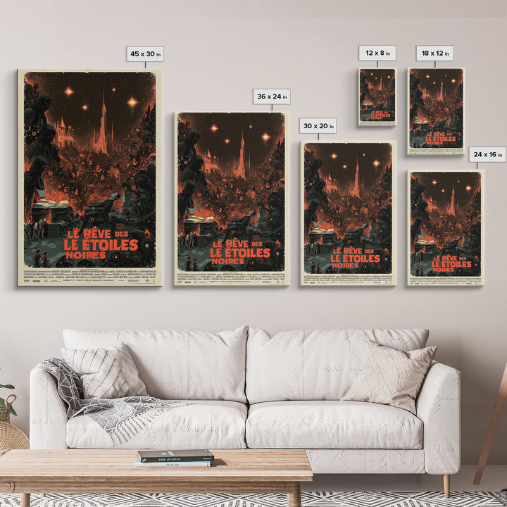 The Dream Of Black Stars, French Language Horror Movie Poster, 1960s Horror Art, Eldritch Cinema Wall Art, Framed Canvas Print