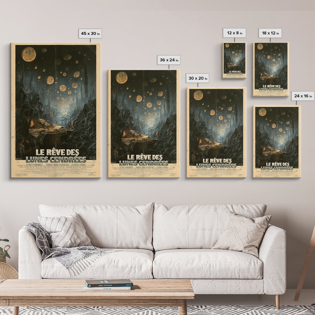 The Dream Of Ashen Moons, French Language Horror Movie Poster, 1960s Horror Art, Eldritch Cinema Wall Art, Framed Canvas Print