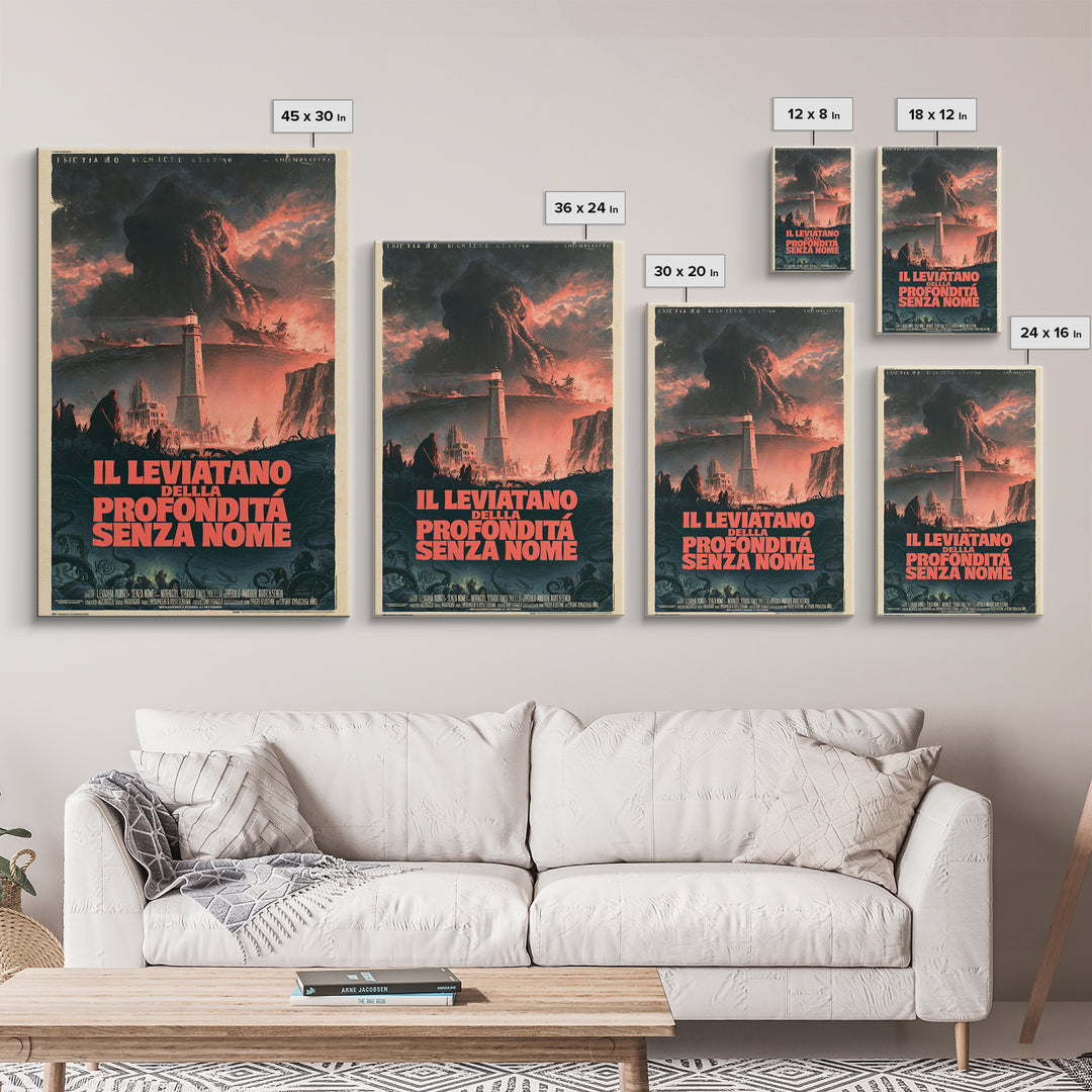 The Leviathan Of The Nameless Deep, Italian Language Horror Movie Poster, 1970s Horror Art, Gothic Cinema Wall Art, Framed Canvas Print