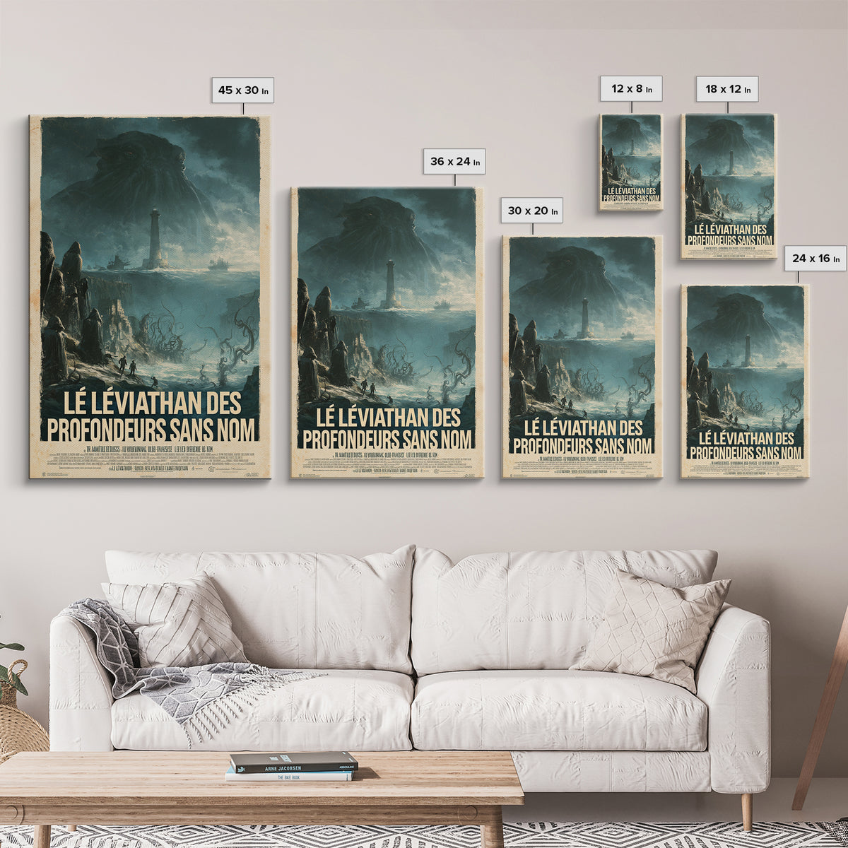 The Leviathan Of The Nameless Deep, French Language Horror Movie Poster, 1960s Horror Art, Classic Monster Poster, Canvas Print