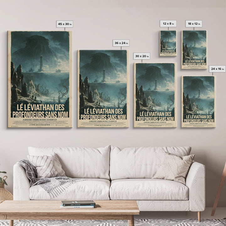 The Leviathan Of The Nameless Deep, French Language Horror Movie Poster, 1960s Horror Art, Classic Monster Poster, Canvas Print