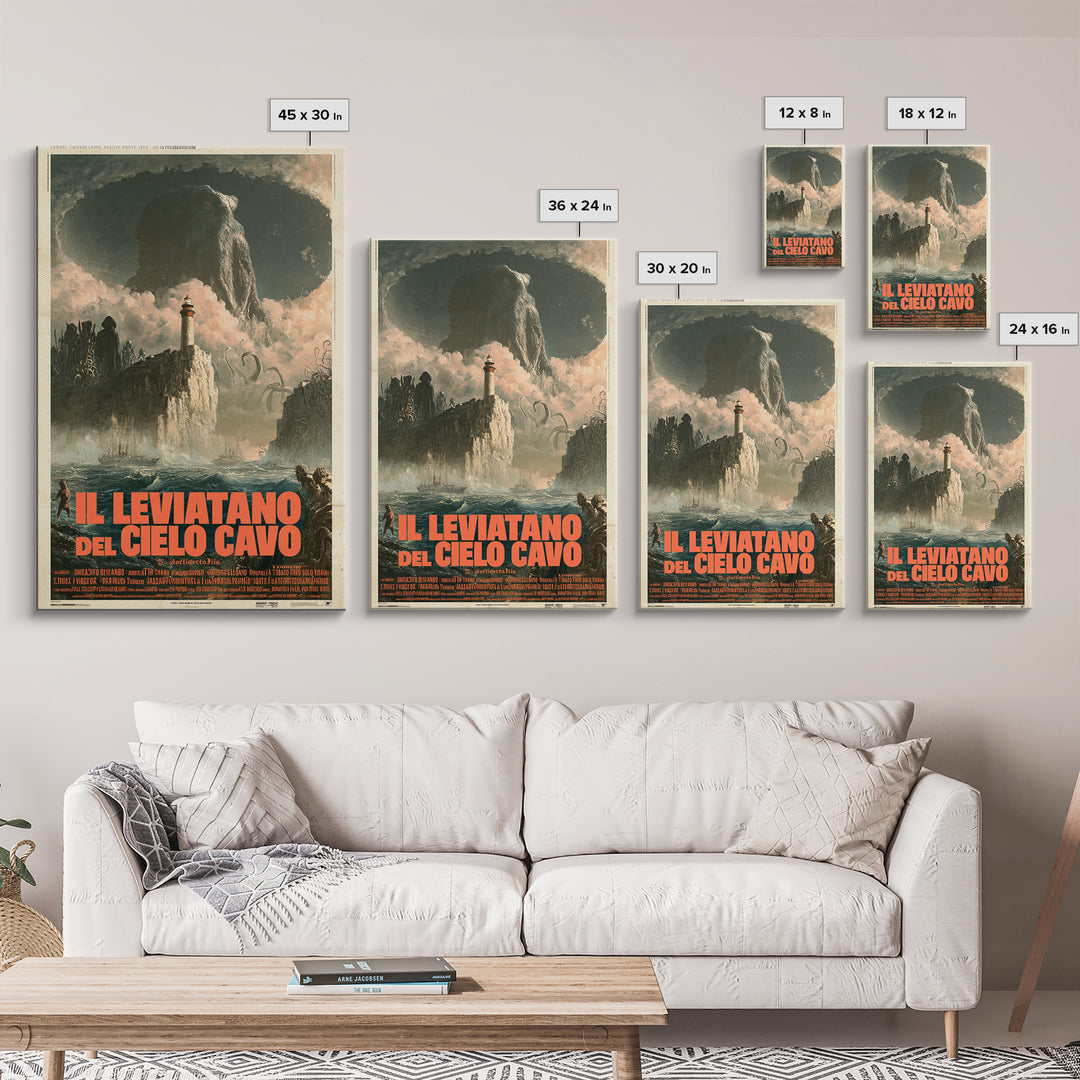 The Leviathan Of The Hollow Sky, Italian Language Horror Movie Poster, 1970s Horror Art, Gothic Cinema Wall Art, Framed Canvas Print