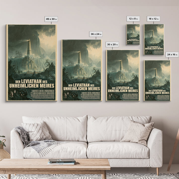 The Leviathan Of The Eldritch Sea, German Language Horror Movie Poster, 1960s Horror Art, Gothic Cinema Wall Art, Framed Canvas Print