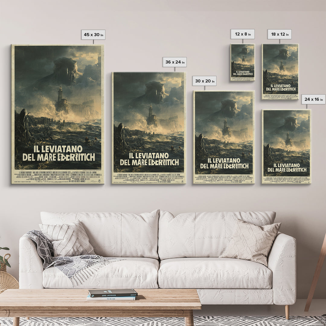 The Leviathan Of The Eldritch Sea, Italian Language Horror Movie Poster, 1970s Horror Art, Gothic Cinema Wall Art, Framed Canvas Print