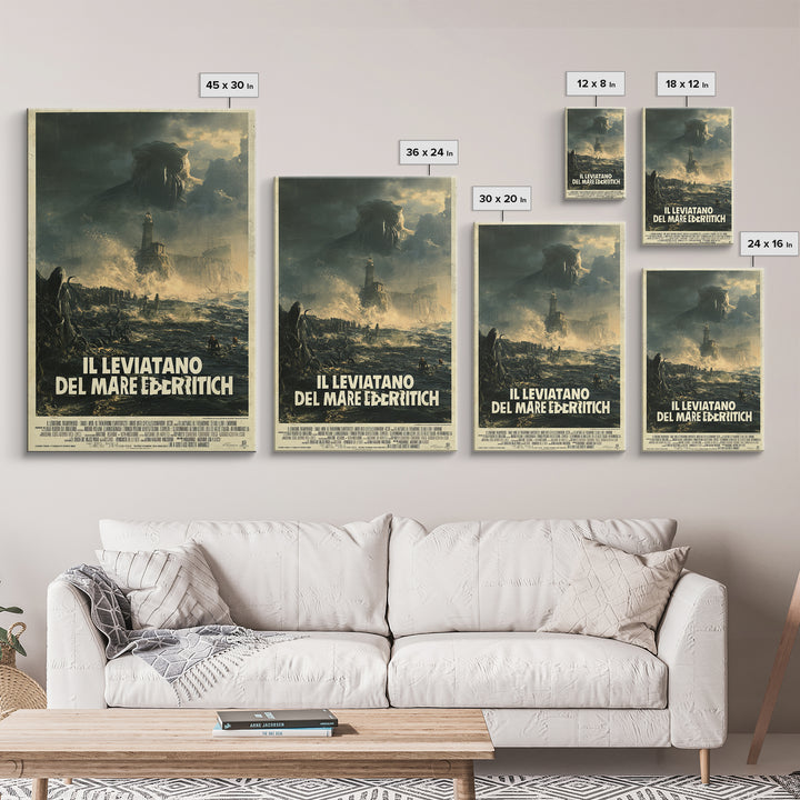 The Leviathan Of The Eldritch Sea, Italian Language Horror Movie Poster, 1970s Horror Art, Gothic Cinema Wall Art, Framed Canvas Print