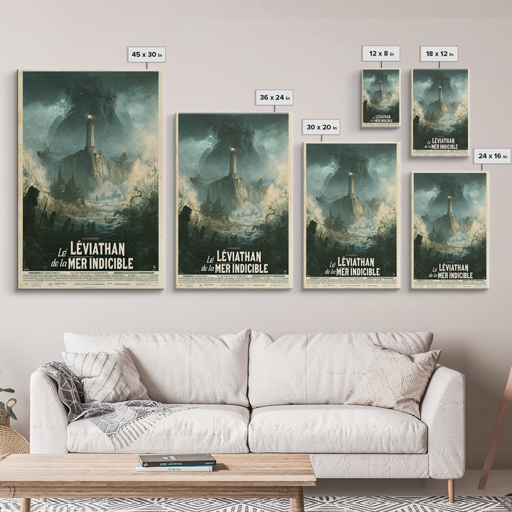The Leviathan Of The Eldritch Sea, French Language Horror Movie Poster, 1960s Horror Art, Gothic Cinema Wall Art, Framed Canvas Print