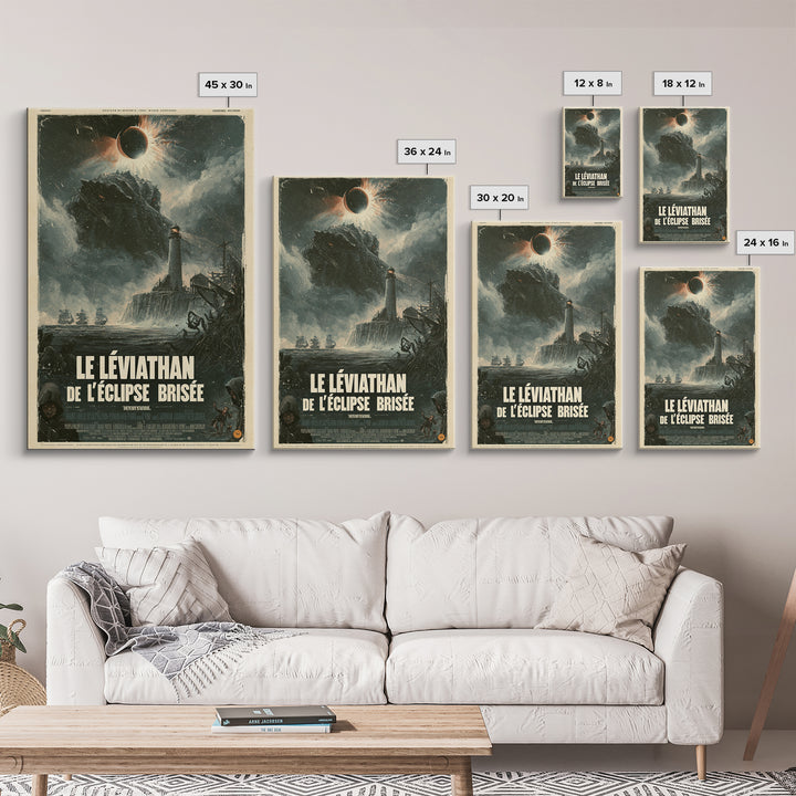 The Leviathan Of The Shattered Eclipse, French Language Horror Movie Poster, 1960s Horror Art, Eldritch Cinema Wall Art, Framed Canvas Print