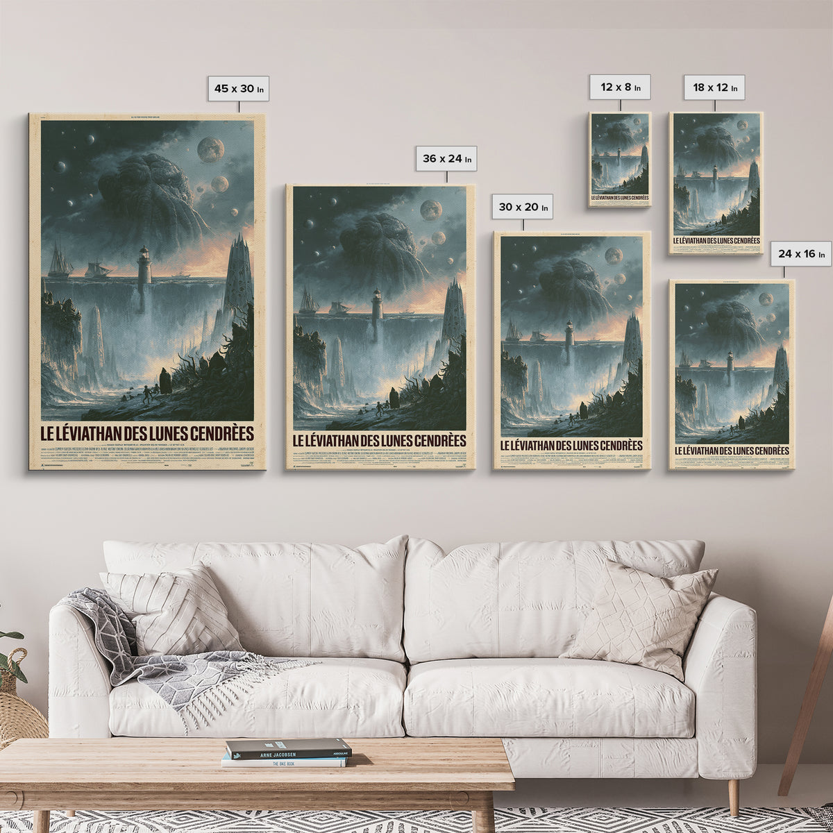 The Leviathan Of Ashen Moons, French Language Horror Movie Poster, 1960s Horror Art, Eldritch Cinema Wall Art, Framed Canvas Print