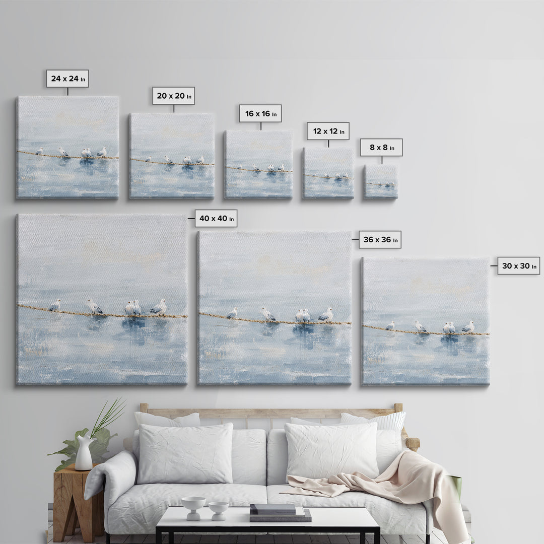 Seagulls Crossing a Muted Sky Canvas Print, Coastal Art, Landscape Painting, Coastal Decor, Fine Art, Coastal, Modern Decor, COA-1x1-10