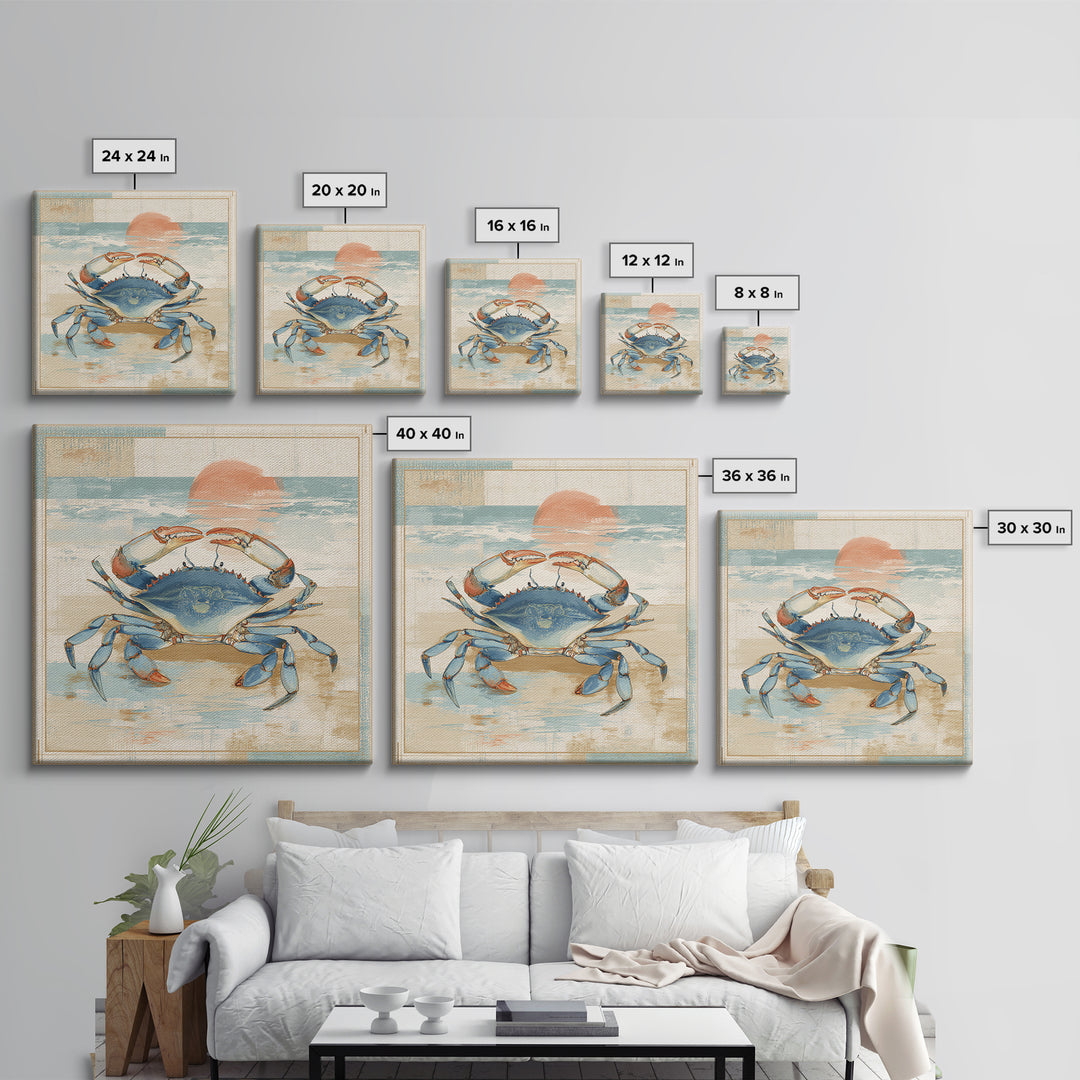 Blue Crab Illustration Canvas Print, Coastal Art, Coastal Decor, Fine Art, Coastal, Fine Art Print, Statement Artwork, COA-1x1-14