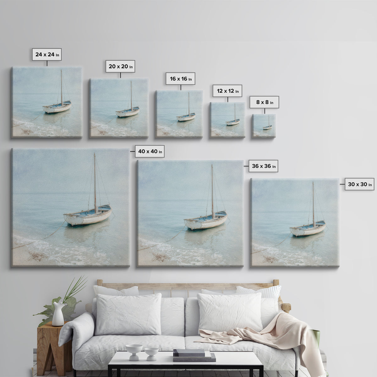 Weathered Sailboat on Calm Morning Water Canvas Print, Coastal Art, Coastal Prints, Coastal Decor, Fine Art, Coastal, COA-1x1-26