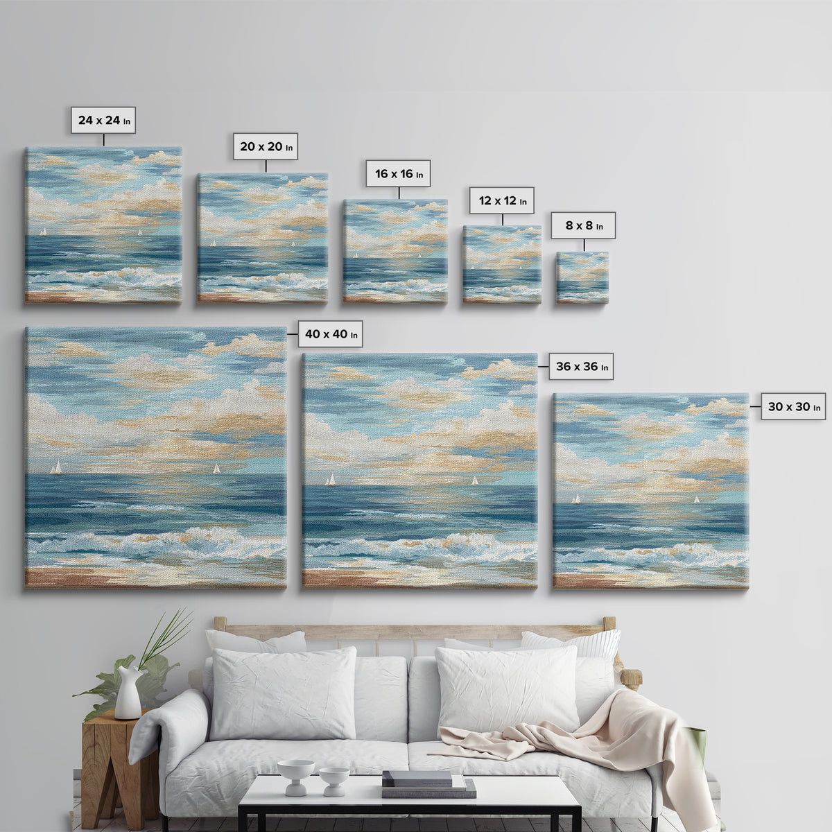 Soft Blue Ocean Horizon Canvas Print, Coastal Art, Modern Decor, Coastal Decor, Fine Art, Coastal, Home Decor, Wall Decor, COA-1x1-49