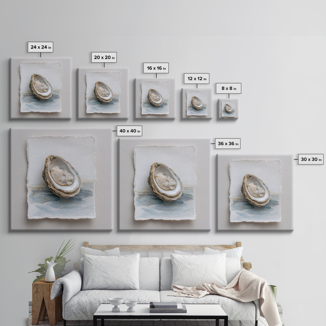 Oyster Shell Study Framed Canvas Print, Coastal Art, Beach Art, Coastal Decor, Oil Painting, Coastal, Room Decor, COA-1x1-51