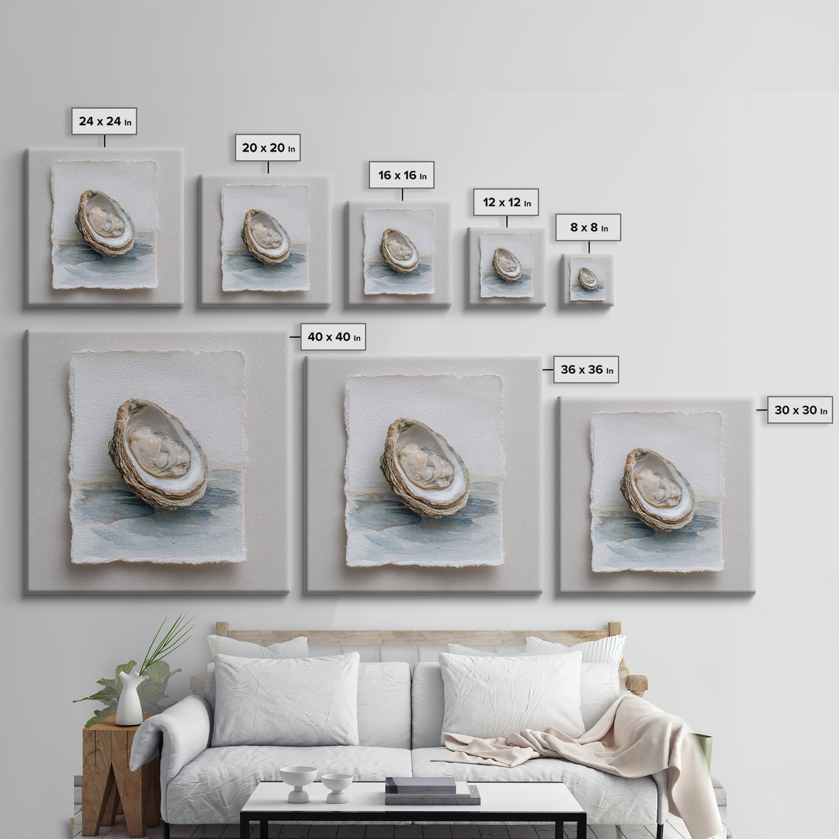 Oyster Shell Study Framed Canvas Print, Coastal Art, Beach Art, Coastal Decor, Oil Painting, Coastal, Room Decor, COA-1x1-51