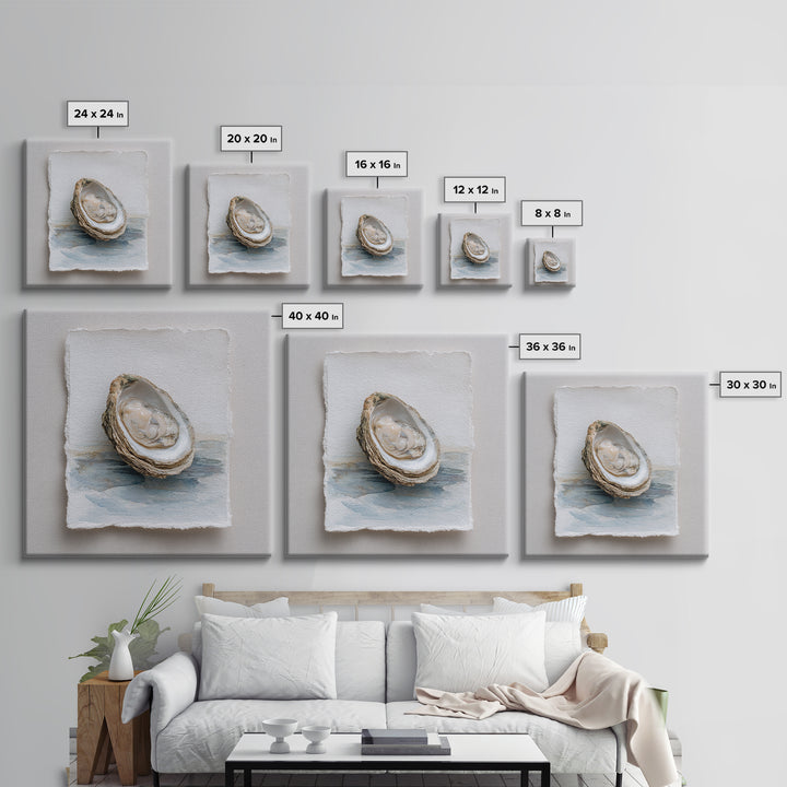 Oyster Shell Study Framed Canvas Print, Coastal Art, Beach Art, Coastal Decor, Oil Painting, Coastal, Room Decor, COA-1x1-51