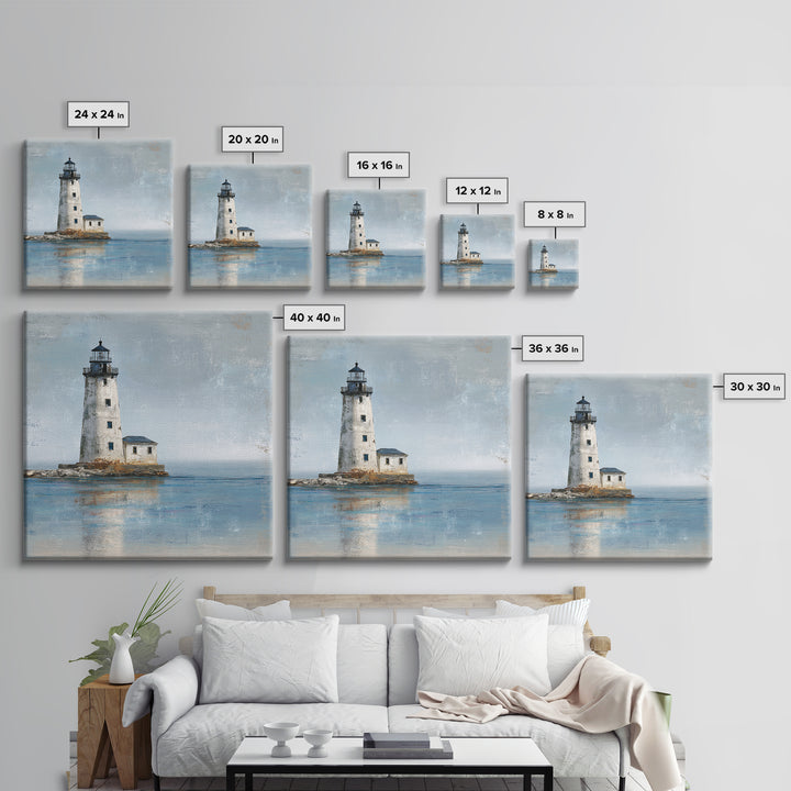 Whitewashed Lighthouse Against Cloudy Sky Canvas Print, Coastal Art, Living Room Art, Coastal Decor, Oil Painting, Coastal, COA-1x1-54
