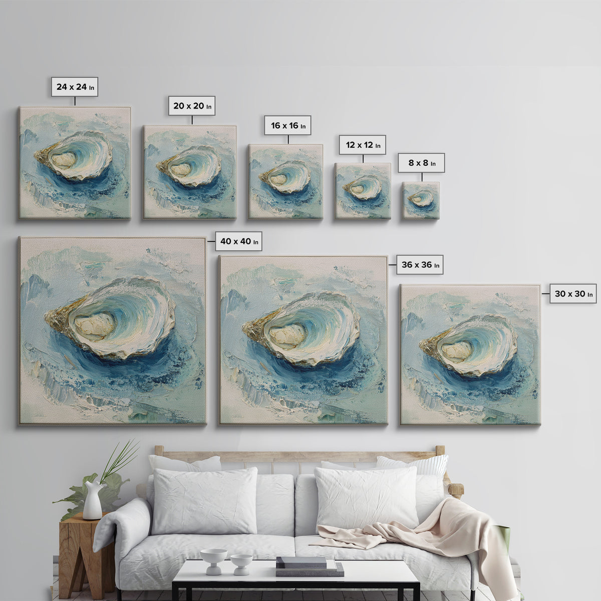 Oyster Shell Study Canvas Print, Coastal Art, Modern Decor, Coastal Decor, Fine Art, Coastal, Home Decor, Wall Decor, COA-1x1-75