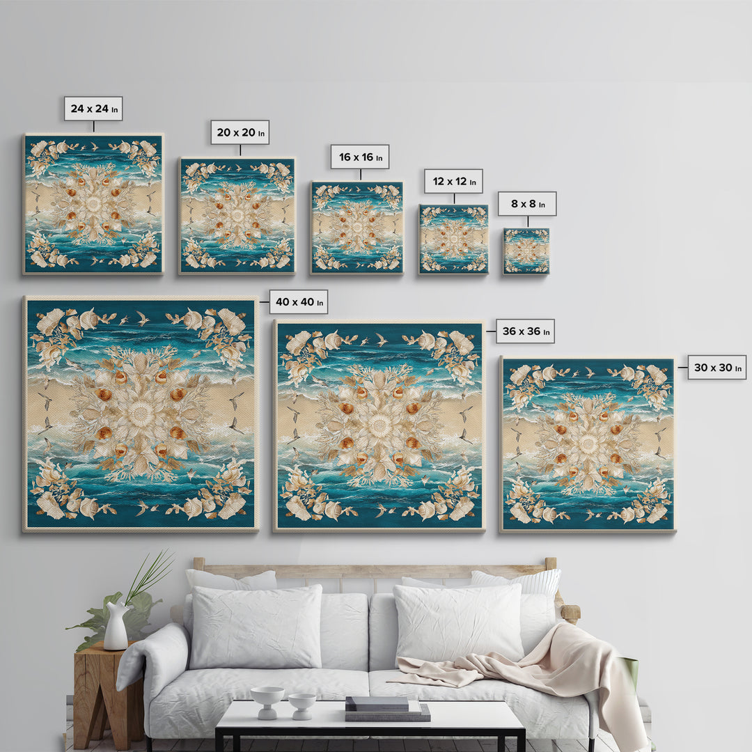 Shell and Coral Specimen Arrangement Framed Canvas Print, Coastal Art, Statement Artwork, Coastal Decor, Fine Art, Coastal, COA-1x1-83