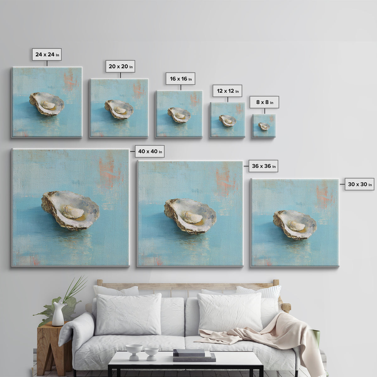 Oyster Shell Study Canvas Print, Coastal Art, Wall Art, Coastal Decor, Fine Art, Coastal, Bird Art, Wood Art, Nautical Decor, COA-1x1-99