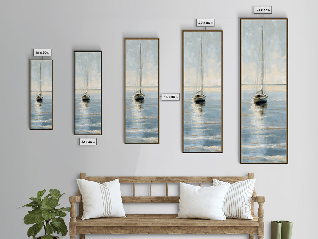 Weathered Sailboat on Calm Morning Water Canvas Print, Coastal Art, Ocean Art, Coastal Decor, Fine Art, Coastal, Art Print, COA-1x3-14