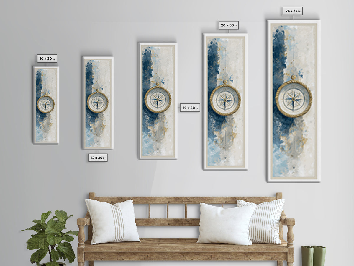 Weathered Nautical Rope and Brass Compass Canvas Print, Coastal Art, Coastal Wall Art, Coastal Decor, Abstract Art, Coastal, COA-1x3-51