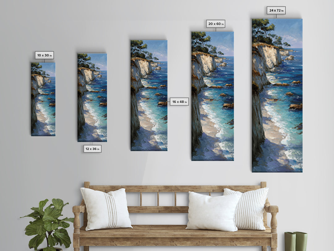 Mediterranean Cove with Cliff Shadows Framed Canvas Print, Coastal Art, Modern Decor, Coastal Decor, Fine Art, Coastal, COA-1x3-53