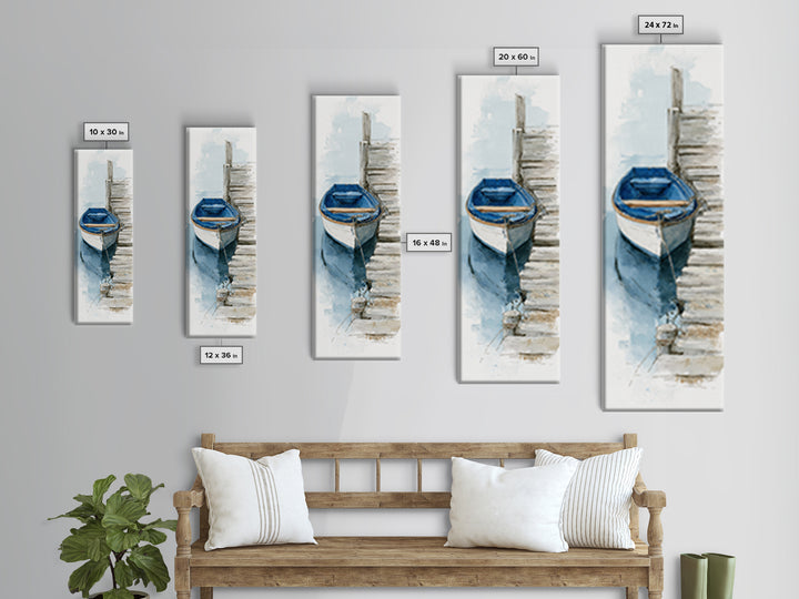 Small Rowboat Tied to a Wooden Dock Canvas Print, Coastal Art, Contemporary Art, Coastal Decor, Coastal, Modern Wall Art, COA-1x3-7