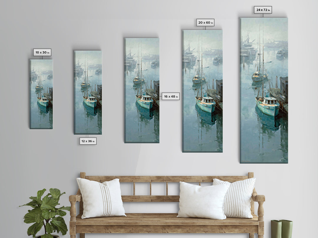 Foggy Harbor with Distant Boats Canvas Print, Coastal Art, Modern Wall Art, Coastal Decor, Fine Art, Coastal, Coastal Prints, COA-1x3-72